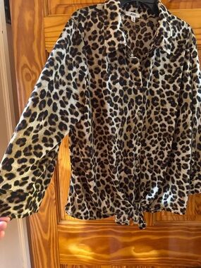 Ardene Leopard Print Button-Up Blouse in Tan, Black, Brown